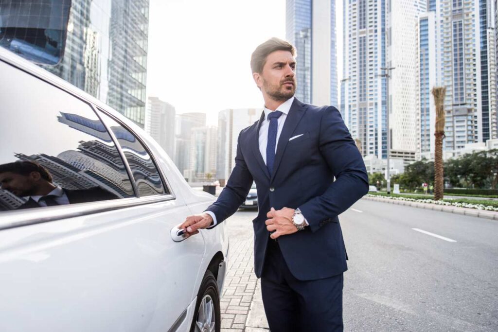 Businessman with White Limousine Service